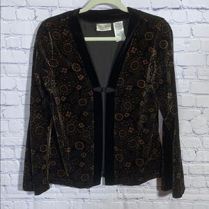 Kathie Lee Womens Velvet Sweater Blazer Tan Black Size M Whimsigoth Fairy Grunge
